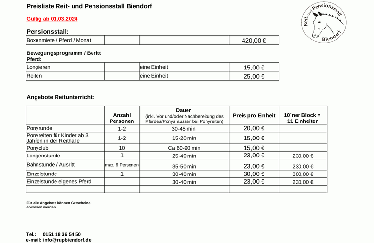 Preisliste